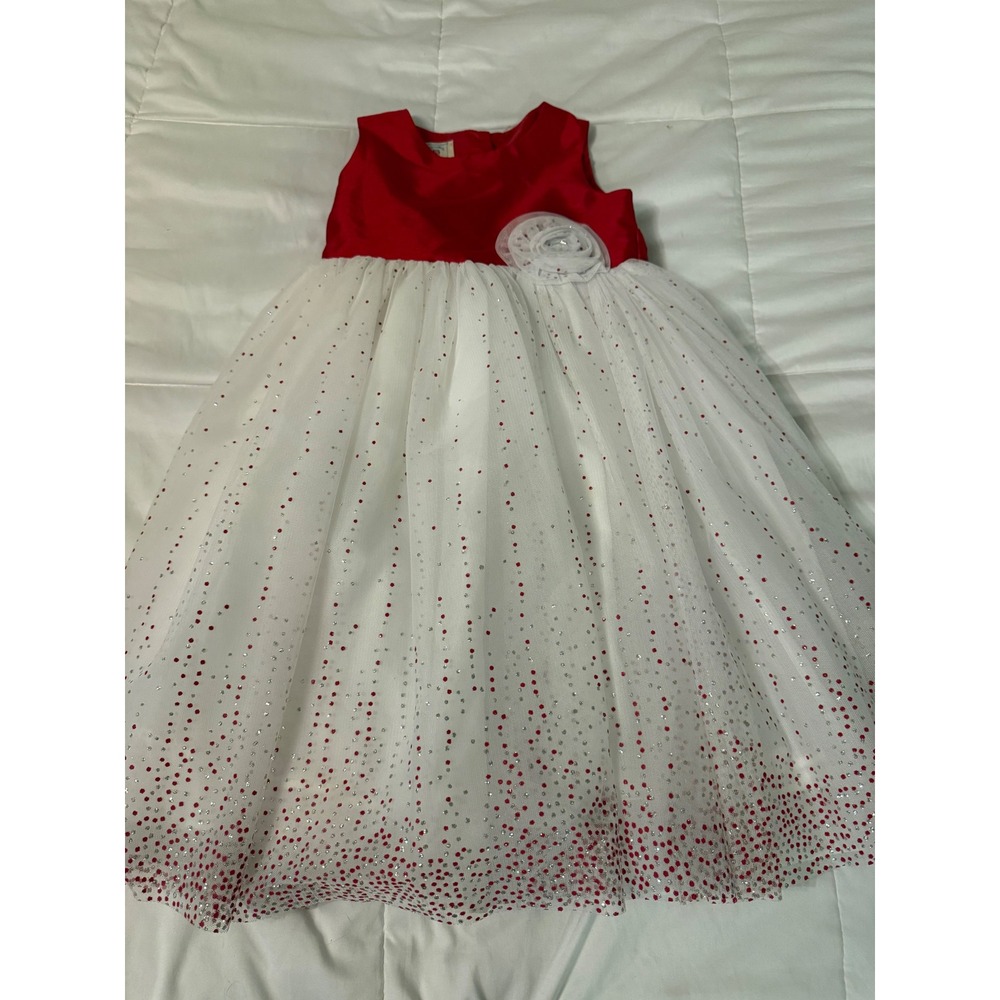 Marmellata Girls Red White Tulle Glitter Dress Size 6X Holiday Special Occasion